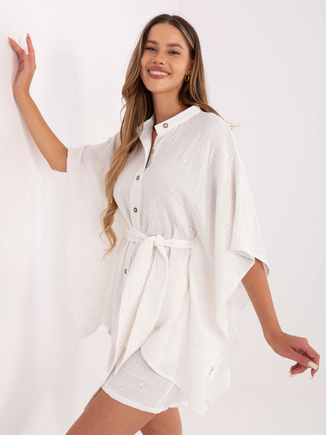 Biały komplet z koszulą o kroju kimono