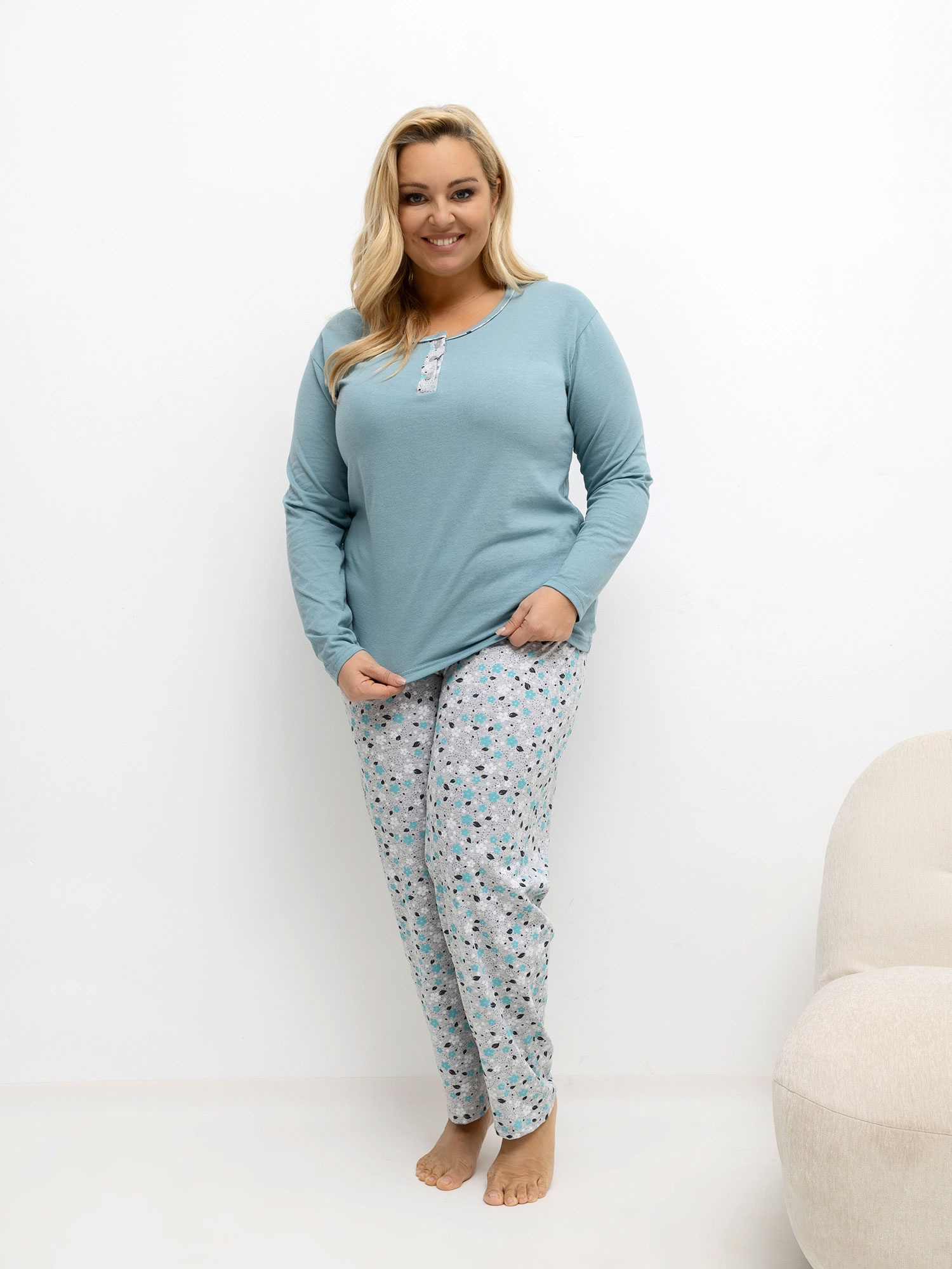 Ciemnomiętowa piżama plus size ze spodniami 
