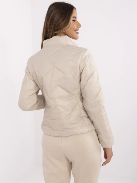 Beżowa przejściowa kurtka damska bez kaptura
