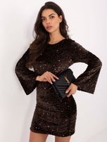 Brązowa mini sukienka z rękawem typu dzwon