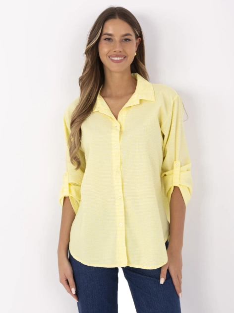 Żółto-biała koszula damska z długim rękawem