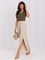 Hurtownia online Khaki gładki t-shirt plus size z bawełny 