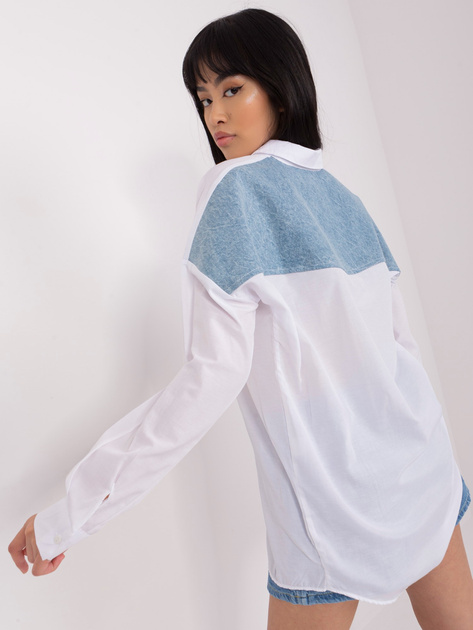 Hurt Biała damska koszula oversize z aplikacjami