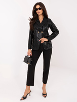 Czarna kopertowa marynarka z ekoskóry 