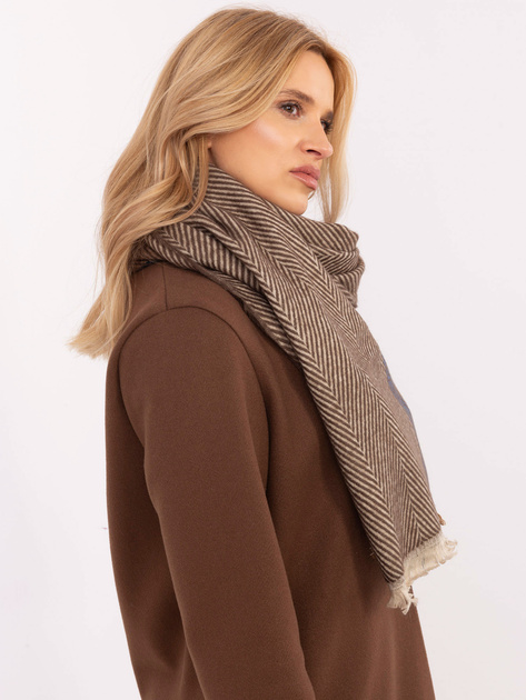 Hurtownia Brązow długi szal damski z frędzlami