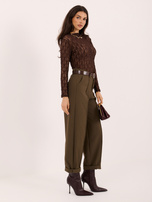 Khaki eleganckie spodnie marchewki z paskiem