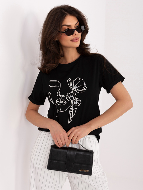 Czarny bawełniany t-shirt z haftem
