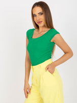 Hurtownia Zielony prążkowany top basic z koronką RUE PARIS  