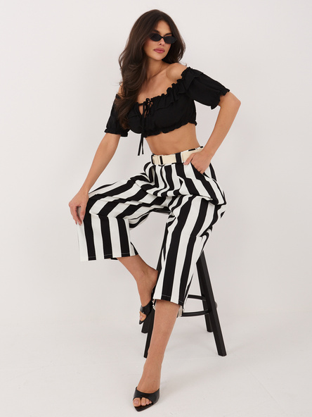 Ecru-czarne bawełniane spodnie z nogawką 7/8