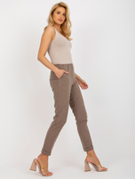 Hurt Brązowe materiałowe spodnie cygaretki bez zapięcia