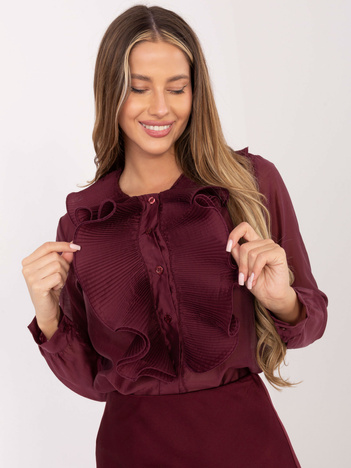 Burgundowa damska koszula z plisowanym żabotem