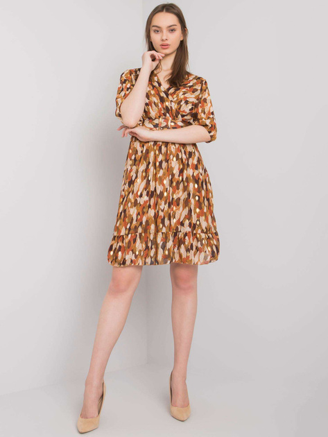 Brązowa sukienka we wzory z paskiem Sassari