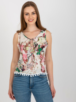 Hurt Biało-zielona bluzka z nadrukiem i wiązaniem