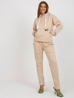 Hurt Beżowy damski komplet dresowy z bluzą z kapturem 