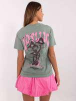 Hurt Pistacjowy damski t-shirt z napisami SUBLEVEL