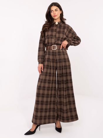 Brązowe flanelowe spodnie w kratę