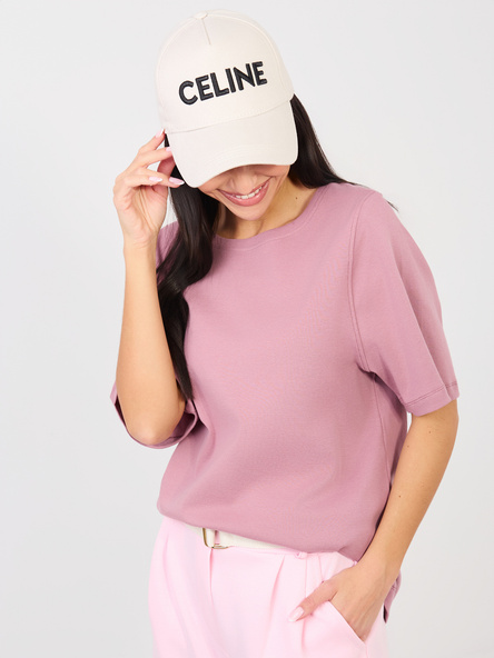 Brudnoróżowy damski t-shirt basic z bawełny RUE PARIS 