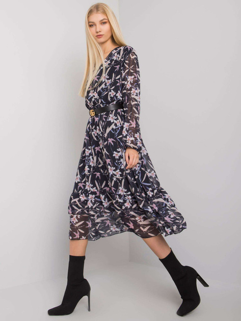 Granatowa sukienka midi z falbaną Mayra