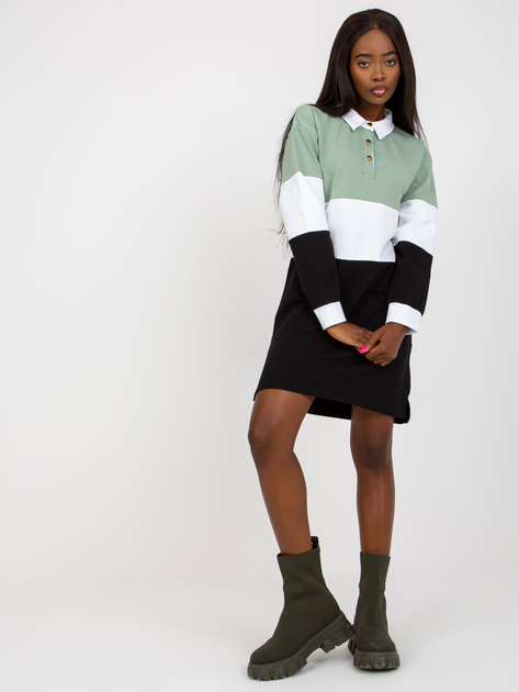 Hurt Pistacjowo-czarna prosta sukienka basic z bawełny RUE PARIS