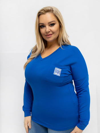 Kobaltowa damska bluzka plus size z dekoltem V