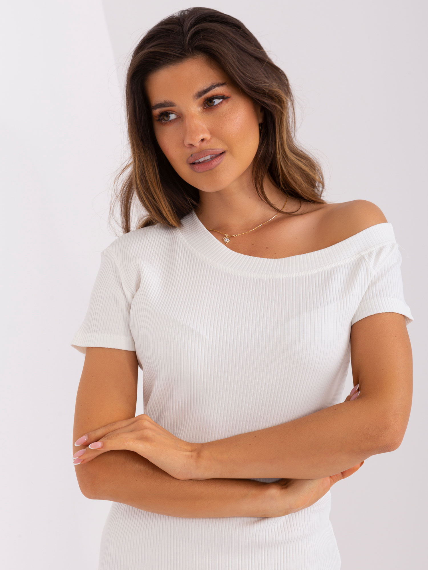 Ecru bodycon sukienka basic w prążek