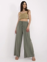 Khaki letnie spodnie z szeroką nogawką 
