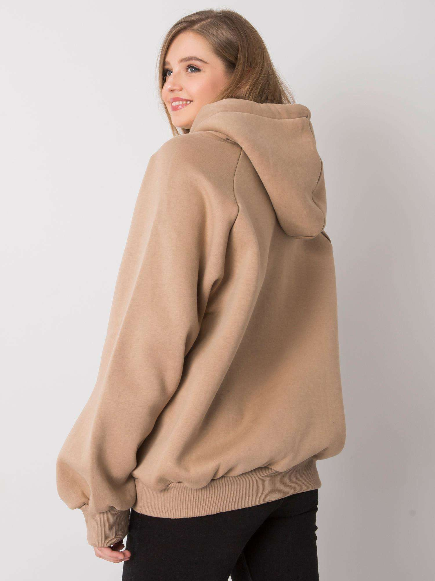 Ciemnobeżowa ocieplana bluza oversize z kapturem Alice