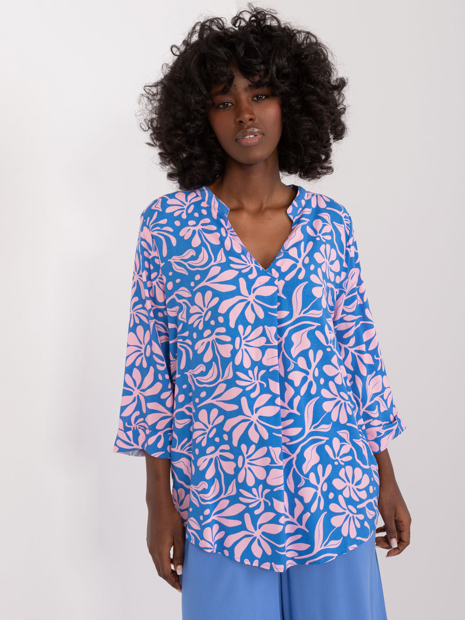 Hurt Blue-pink summer blouse with SUBLEVEL pattern.
