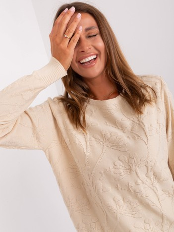 Hurt hellbeige Damenpullover klassisch mit Bündchen.