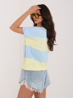 Żółto-niebieska bawełniana bluzka z krótkim rękawem