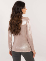 Hurt Beżowa dopasowana bluzka wizytowa z połyskiem