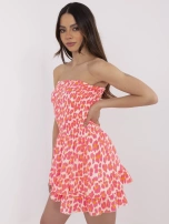 Fluo różowo-pomarańczowy muślinowy kombinezon z falbanami