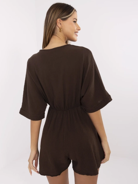 Ciemnobrązowy muślinowy kombinezon na lato