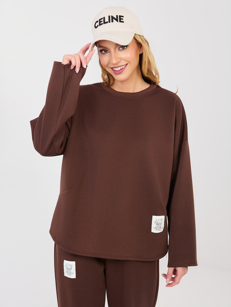 Czekoladowy dresowy komplet z naszywkami RUE PARIS