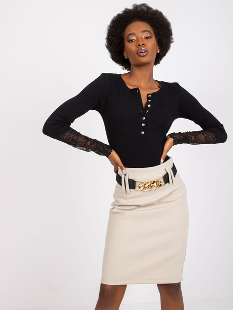 Czarna prążkowana bluzka z koronką Beatrice RUE PARIS