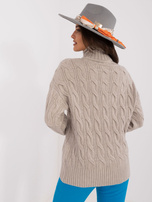 Hurt Jasnoszary damski sweter z golfem i warkoczami 