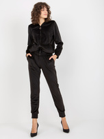 Hurt Czarny damski komplet welurowy z bluzą rozpinaną
