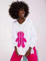 Hurt Ecru-fuksjowy damski komplet dresowy z misiem