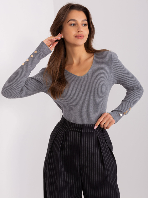 Hurtownia Ciemnoszary sweter klasyczny z wiskozą