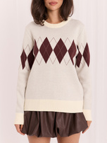 Jasnoszary damski sweter oversize w romby