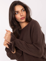 Ciemnobrązowy damski sweter z okrągłym dekoltem 