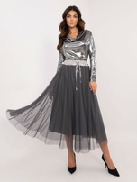 Hurtownia Szara tiulowa spódnica z podszewką