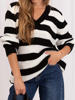 Hurt Weiß-schwarzer längerer Oversize-Pullover mit Wolle RUE PARIS.