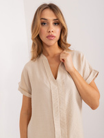 Hurtownia Beżowa luźna bluzka z dekoltem V SUBLEVEL