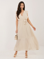 Beżowa rozkloszowana sukienka bez rękawów RUE PARIS