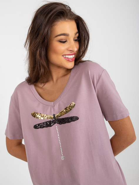 Hurtownia online Jasnofioletowy luźny t-shirt z aplikacjami