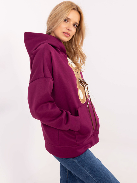 Hurt Fioletowa damska bluza kangurka z kapturem