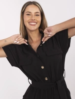 Black short jumpsuit with pockets.
