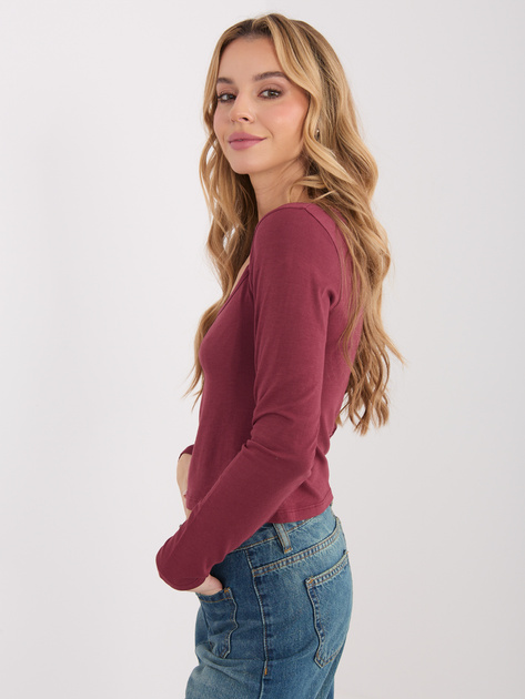 Bordowa bluzka basic z prostokątnym dekoltem