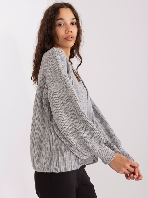 Hurtownia Szary dzianinowy komplet z wełną